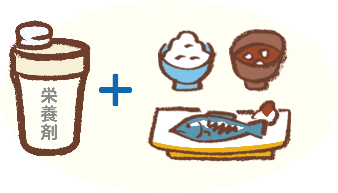 イラスト：食事の脂肪分を減らす工夫（栄養剤でバランスよく栄養を補給）